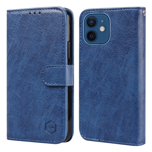 For iPhone 13 mini Skin Feeling Oil Leather Texture PU + TPU Phone Case(Dark Blue) for iphone 15 plus magnetic crazy horse texture horizontal flip leather phone case blue