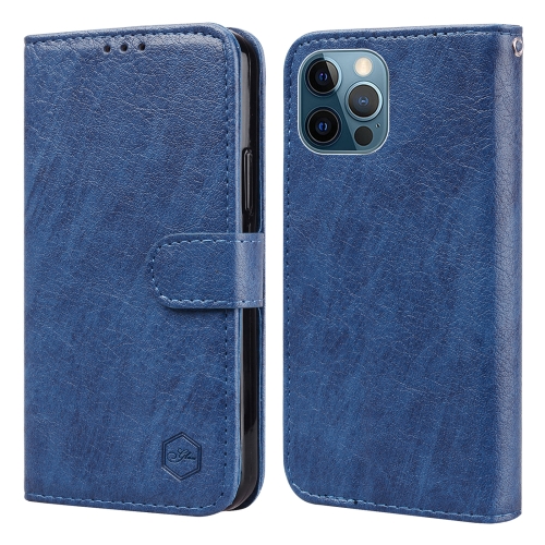 

For iPhone 12 Pro / 12 Skin Feeling Oil Leather Texture PU + TPU Phone Case(Dark Blue)