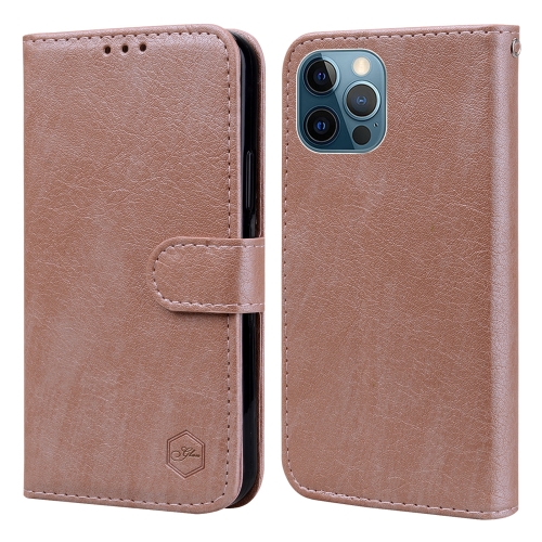 For iPhone 12 Pro / 12 Skin Feeling Oil Leather Texture PU + TPU Phone Case(Champagne) for xiaomi redmi 12 4g classic calf texture flip leather phone case rose gold
