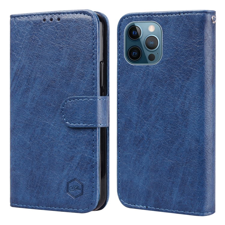 

For iPhone 12 Pro Max Skin Feeling Oil Leather Texture PU + TPU Phone Case(Dark Blue)