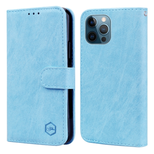 For iPhone 12 Pro Max Skin Feeling Oil Leather Texture PU + TPU Phone Case(Light Blue) for infinix note 30 leather phone case blue