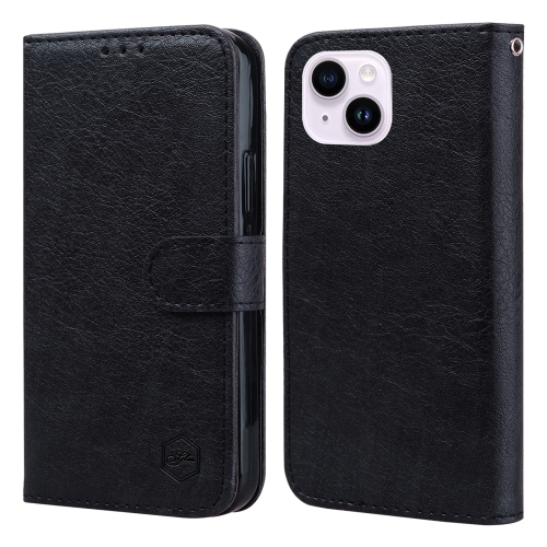 For iPhone 15 Plus Skin Feeling Oil Leather Texture PU + TPU Phone Case(Black)