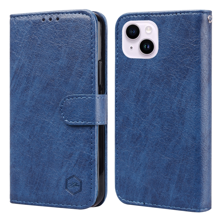

For iPhone 15 Plus Skin Feeling Oil Leather Texture PU + TPU Phone Case(Dark Blue)