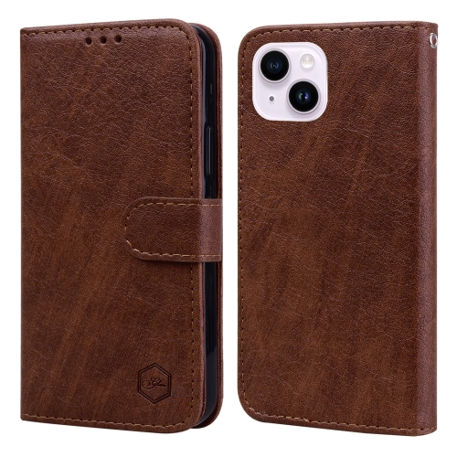 for iphone 15 plus butterfly flower pattern flip leather phone case brown For iPhone 15 Plus Skin Feeling Oil Leather Texture PU + TPU Phone Case(Brown)
