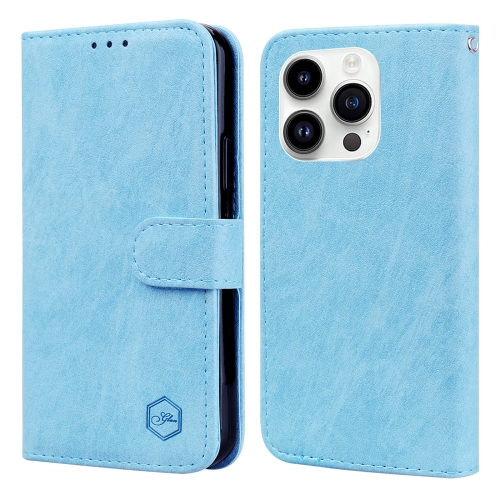 For iPhone 15 Pro Skin Feeling Oil Leather Texture PU + TPU Phone Case(Light Blue)