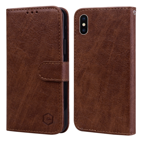 

For iPhone X / XS Skin Feeling Oil Leather Texture PU + TPU Phone Case(Brown)