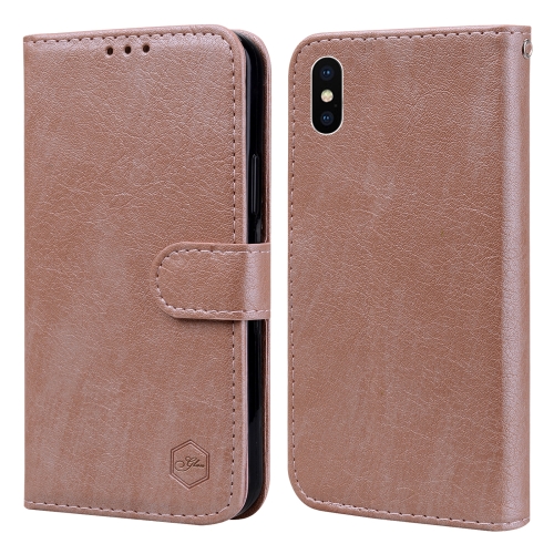 

For iPhone X / XS Skin Feeling Oil Leather Texture PU + TPU Phone Case(Champagne)