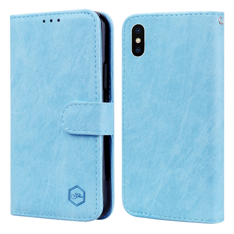 

For iPhone X / XS Skin Feeling Oil Leather Texture PU + TPU Phone Case(Light Blue)