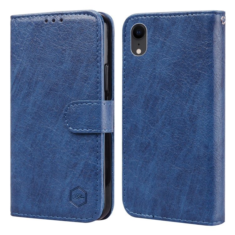 

For iPhone XR Skin Feeling Oil Leather Texture PU + TPU Phone Case(Dark Blue)