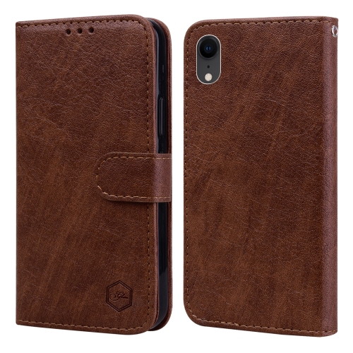 For iPhone XR Skin Feeling Oil Leather Texture PU + TPU Phone Case(Brown) for samsung galaxy a35 5g cow texture leather phone case brown