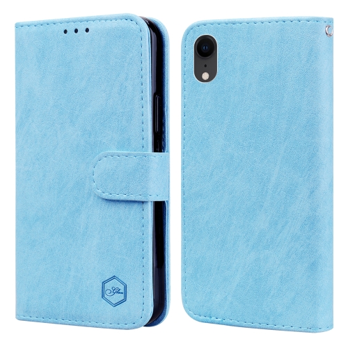 

For iPhone XR Skin Feeling Oil Leather Texture PU + TPU Phone Case(Light Blue)