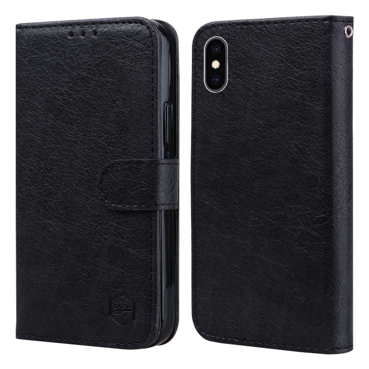 

For iPhone XS Max Skin Feeling Oil Leather Texture PU + TPU Phone Case(Black)
