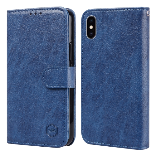 

For iPhone XS Max Skin Feeling Oil Leather Texture PU + TPU Phone Case(Dark Blue)