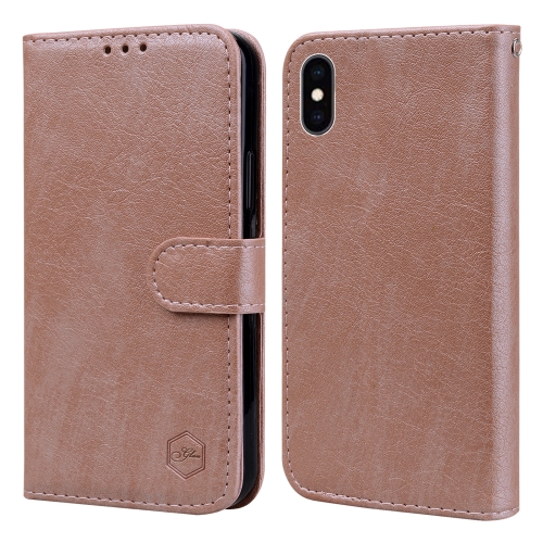 

For iPhone XS Max Skin Feeling Oil Leather Texture PU + TPU Phone Case(Champagne)