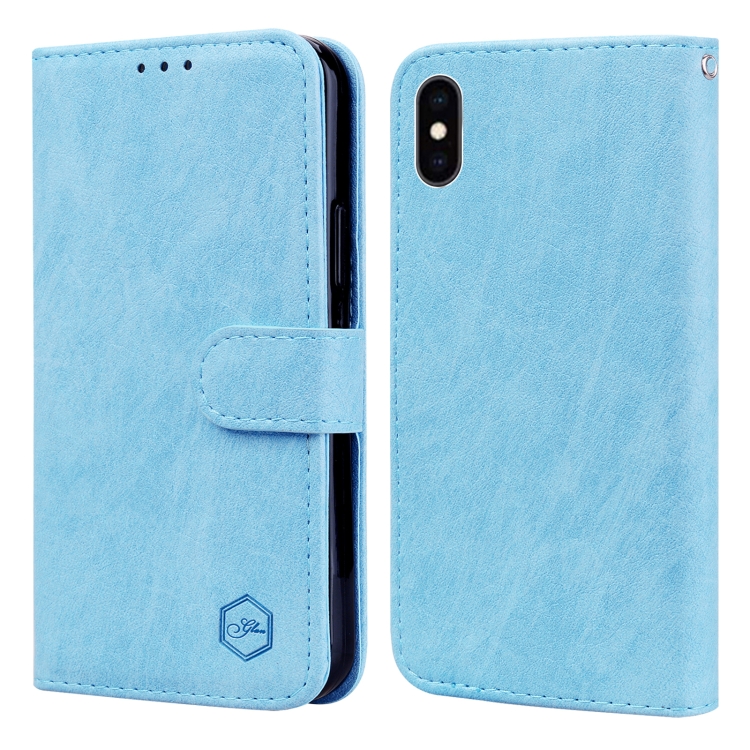 

For iPhone XS Max Skin Feeling Oil Leather Texture PU + TPU Phone Case(Light Blue)