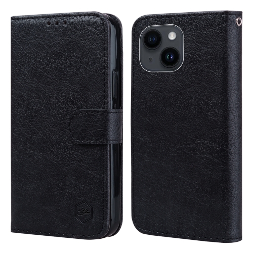 For iPhone 14 Skin Feeling Oil Leather Texture PU + TPU Phone Case(Black) for iphone 14 pro max electroplated leather texture pu pc phone case brown