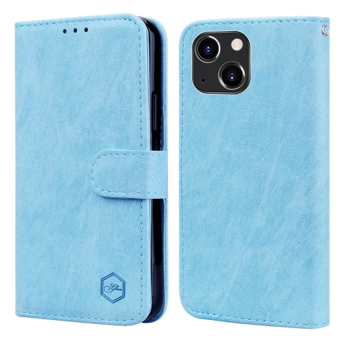 

For iPhone 14 Plus Skin Feeling Oil Leather Texture PU + TPU Phone Case(Light Blue)