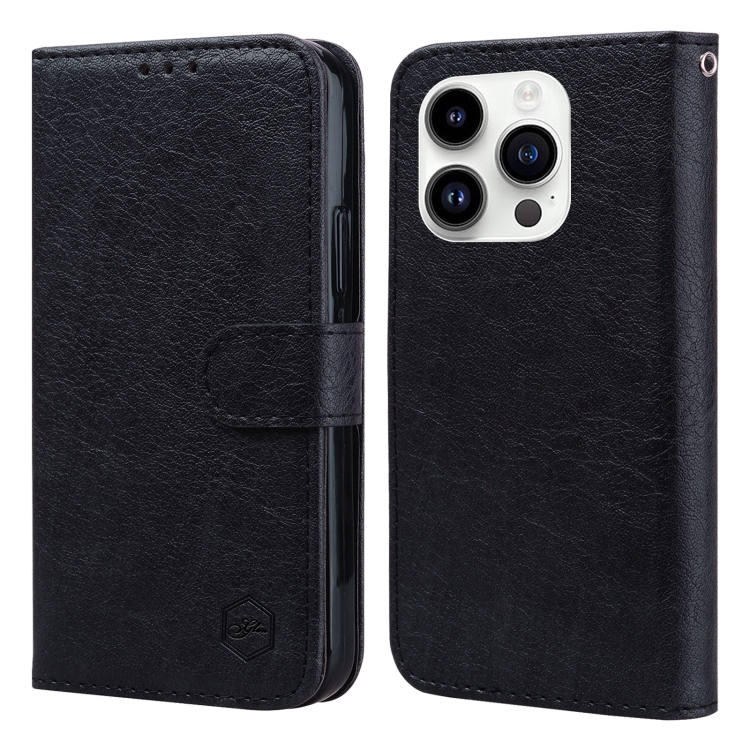 

For iPhone 14 Pro Skin Feeling Oil Leather Texture PU + TPU Phone Case(Black)