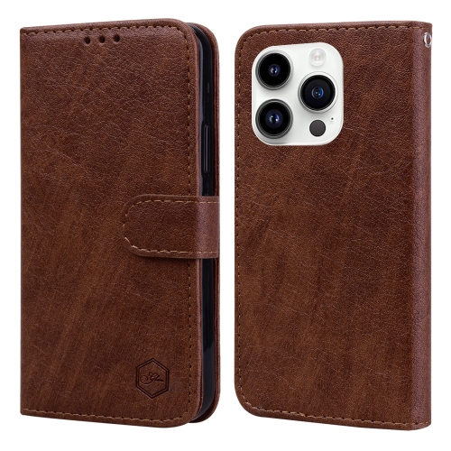 For iPhone 14 Pro Skin Feeling Oil Leather Texture PU + TPU Phone Case(Brown) for xiaomi redmi note 13 pro carbon fiber texture flip holder leather phone case brown