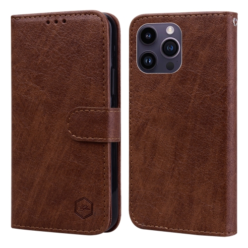 for iphone 15 plus butterfly flower pattern flip leather phone case brown For iPhone 14 Pro Max Skin Feeling Oil Leather Texture PU + TPU Phone Case(Brown)