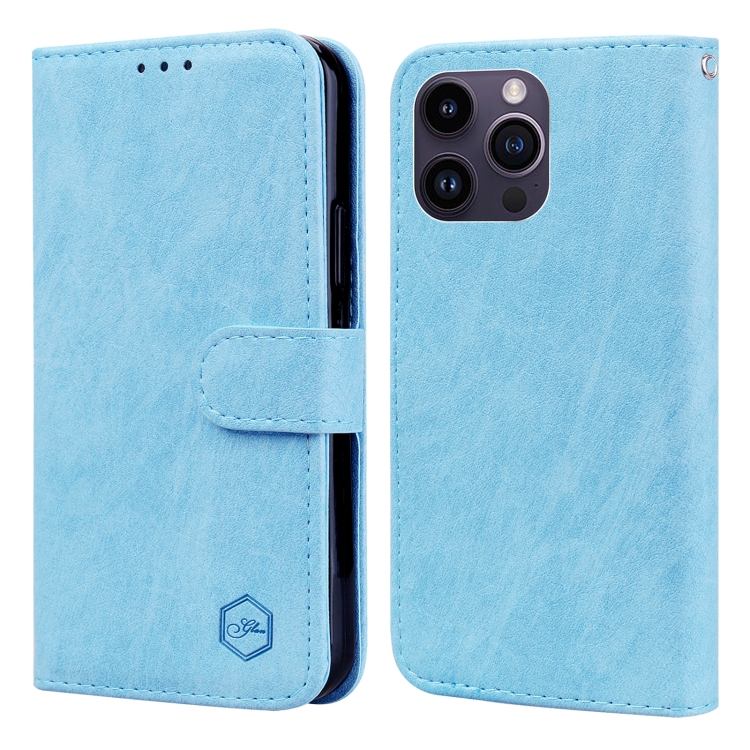 

For iPhone 14 Pro Max Skin Feeling Oil Leather Texture PU + TPU Phone Case(Light Blue)