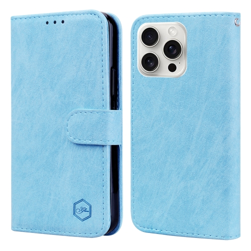 

For iPhone 16 Pro Skin Feeling Oil Leather Texture PU + TPU Phone Case(Light Blue)