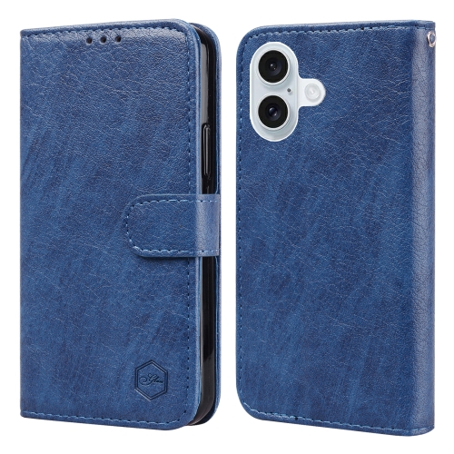 

For iPhone 16 Skin Feeling Oil Leather Texture PU + TPU Phone Case(Dark Blue)