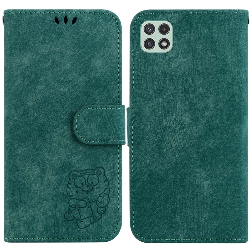 

For Samsung Galaxy A22 5G Little Tiger Embossed Leather Phone Case(Green)