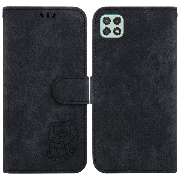 

For Samsung Galaxy A22 5G Little Tiger Embossed Leather Phone Case(Black)
