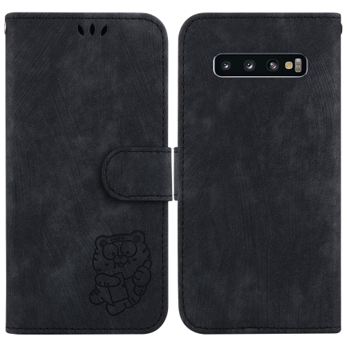 

For Samsung Galaxy S10 Little Tiger Embossed Leather Phone Case(Black)