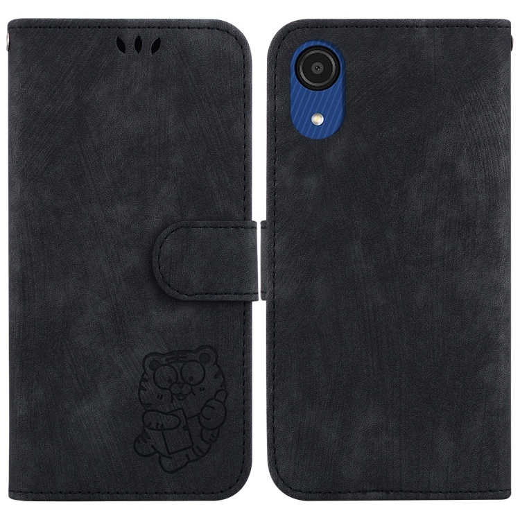 

For Samsung Galaxy A03 Core Little Tiger Embossed Leather Phone Case(Black)