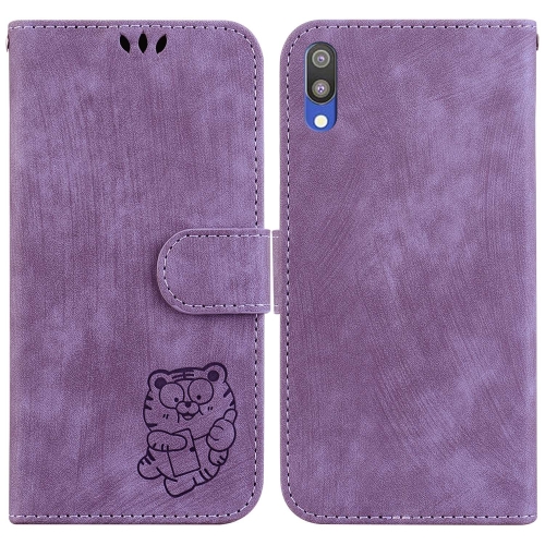 

For Samsung Galaxy A10 / M10 Little Tiger Embossed Leather Phone Case(Purple)