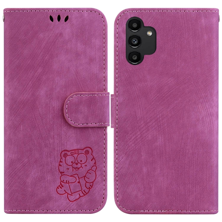 

For Samsung Galaxy A13 4G Little Tiger Embossed Leather Phone Case(Rose Red)