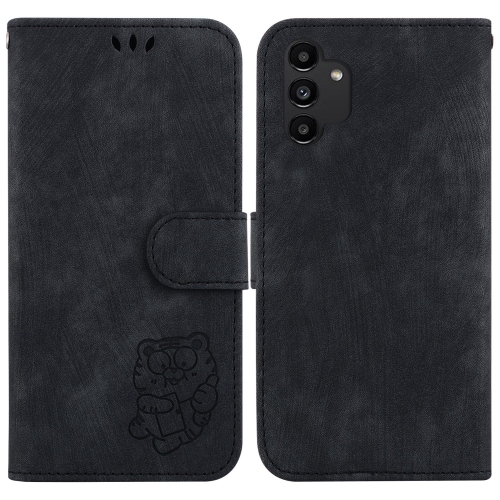 

For Samsung Galaxy A13 4G Little Tiger Embossed Leather Phone Case(Black)