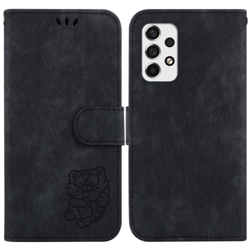 

For Samsung Galaxy A73 5G Little Tiger Embossed Leather Phone Case(Black)