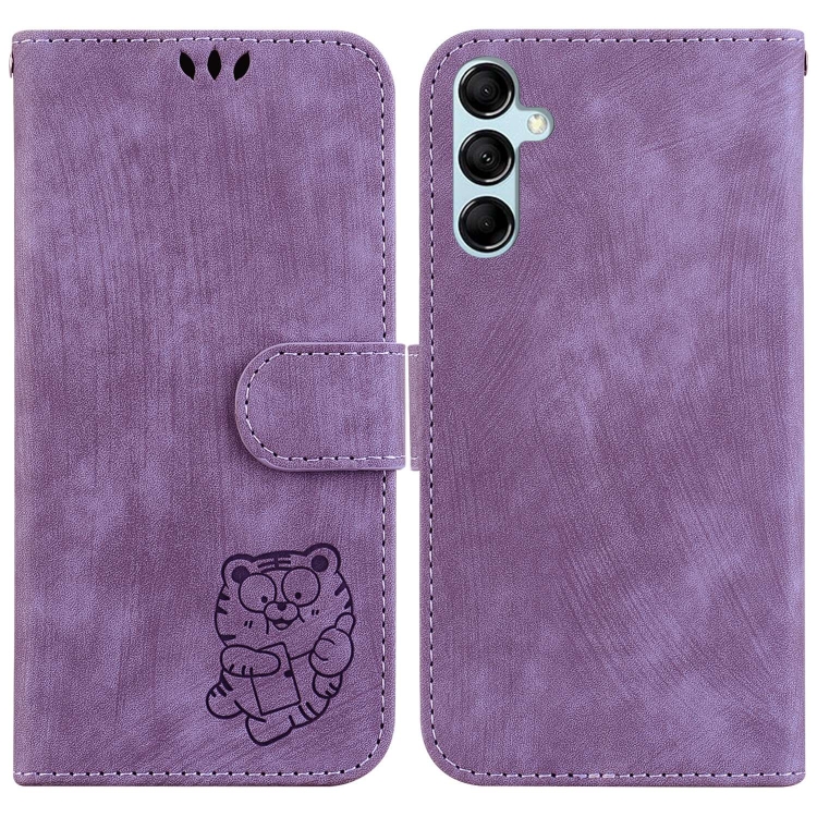 

For Samsung Galaxy M14 Little Tiger Embossed Leather Phone Case(Purple)