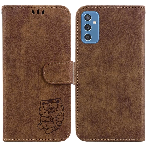 

For Samsung Galaxy M52 5G Little Tiger Embossed Leather Phone Case(Brown)