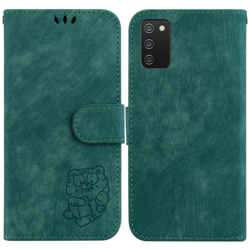 

For Samsung Galaxy A02s US 164.2mm Little Tiger Embossed Leather Phone Case(Green)