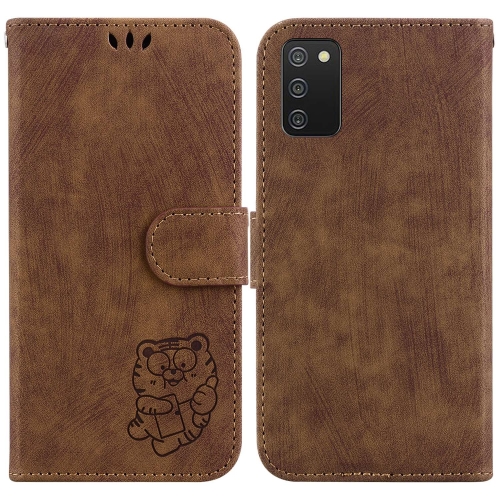 

For Samsung Galaxy A02s US 164.2mm Little Tiger Embossed Leather Phone Case(Brown)