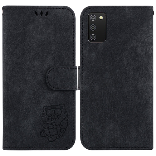 

For Samsung Galaxy A02s US 164.2mm Little Tiger Embossed Leather Phone Case(Black)