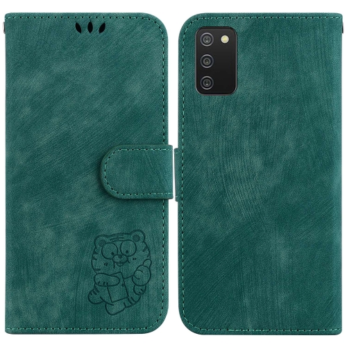 

For Samsung Galaxy A03s US 164.2mm Little Tiger Embossed Leather Phone Case(Green)