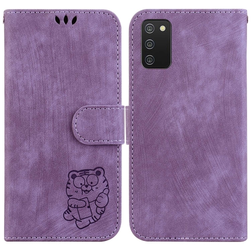 

For Samsung Galaxy A03s US 164.2mm Little Tiger Embossed Leather Phone Case(Purple)
