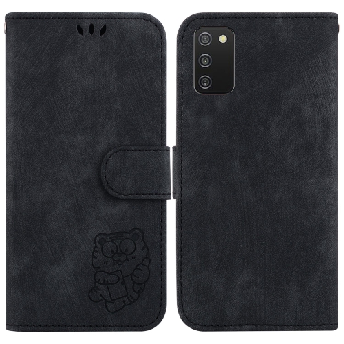 

For Samsung Galaxy A03s EU 166.5mm Little Tiger Embossed Leather Phone Case(Black)