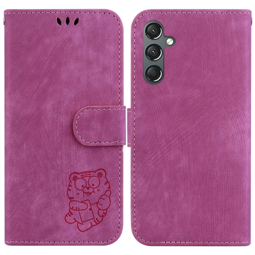 

For Samsung Galaxy A24 4G Little Tiger Embossed Leather Phone Case(Rose Red)