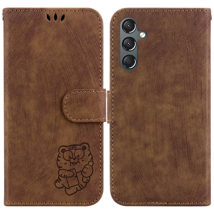 

For Samsung Galaxy A25 5G Little Tiger Embossed Leather Phone Case(Brown)