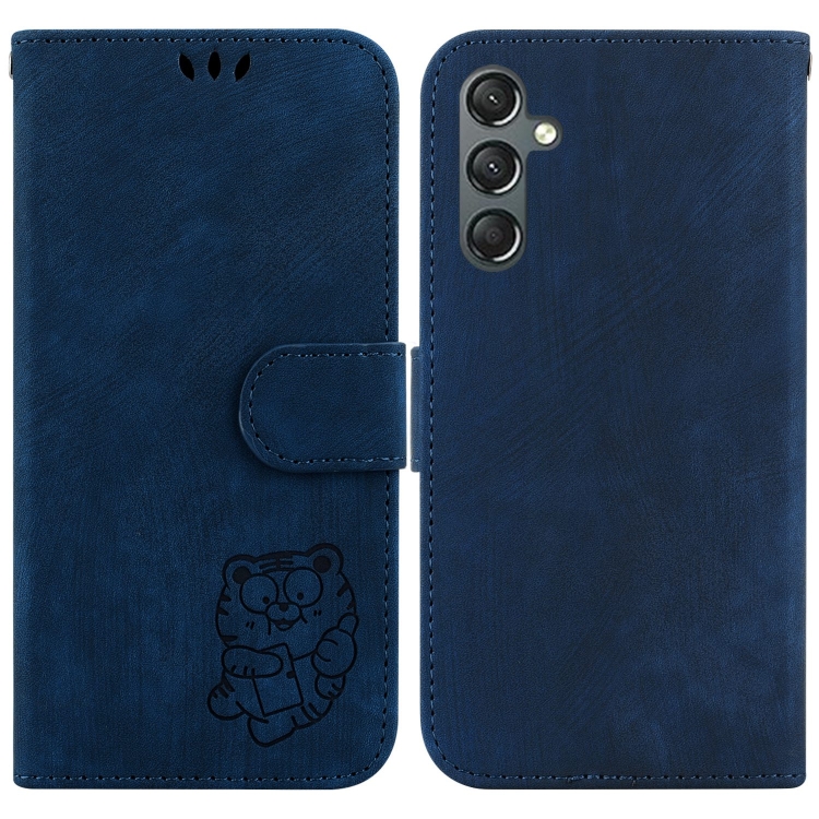 

For Samsung Galaxy A25 5G Little Tiger Embossed Leather Phone Case(Dark Blue)