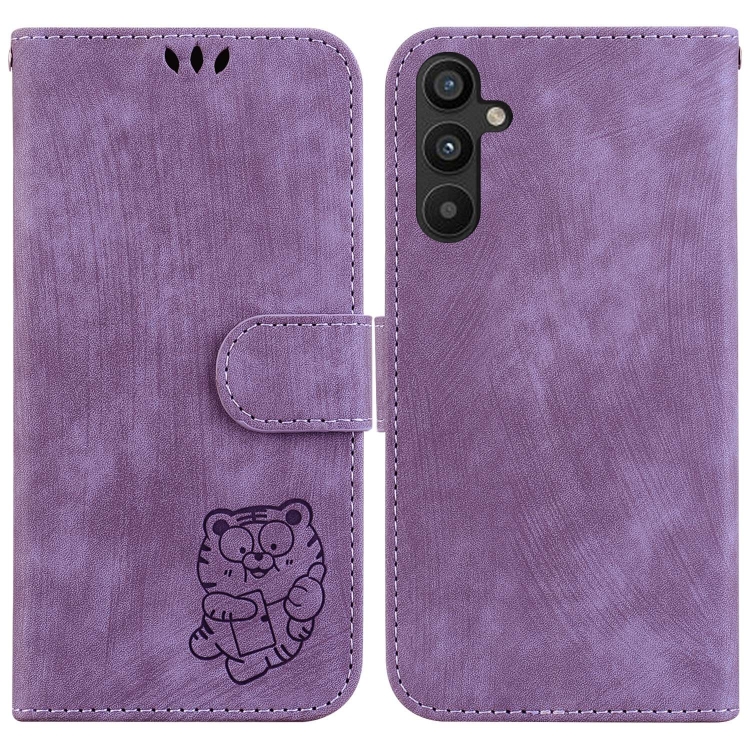 

For Samsung Galaxy A34 5G Little Tiger Embossed Leather Phone Case(Purple)
