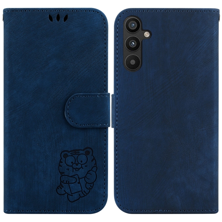 

For Samsung Galaxy A34 5G Little Tiger Embossed Leather Phone Case(Dark Blue)