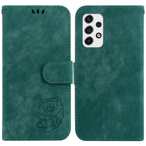 

For Samsung Galaxy A52 4G / 5G Little Tiger Embossed Leather Phone Case(Green)