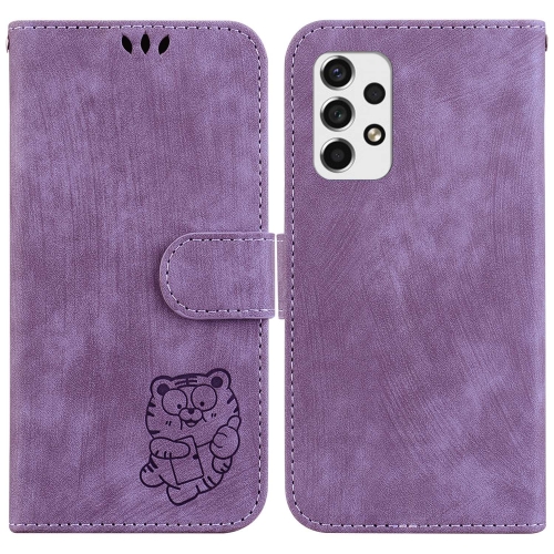 

For Samsung Galaxy A72 4G / 5G Little Tiger Embossed Leather Phone Case(Purple)